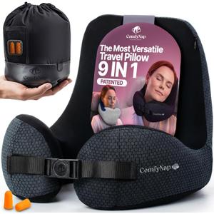 ComfyNap Versatile Travel Neck Pillow for Airplane [Patented], 9 Positions in 3 Techniques, Plane Pillow with Pure Memory Foam, Travel Pillow with HeadRest Flight Sleep, Travel Essential - Mercury
