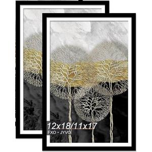 Picture Frame Set of 2 for Photo Poster Horizontally/Vertically Black Light Weight Frame for Pictures 12 x 18