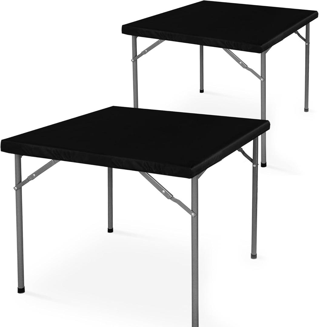 LUSHVIDA 2 Packs Vinyl Card Tablecloth with Flannel Backing 34x34 inch - Waterproof Plastic Table Cover for Square Folding Table Cloth with Elastic Edges, Black