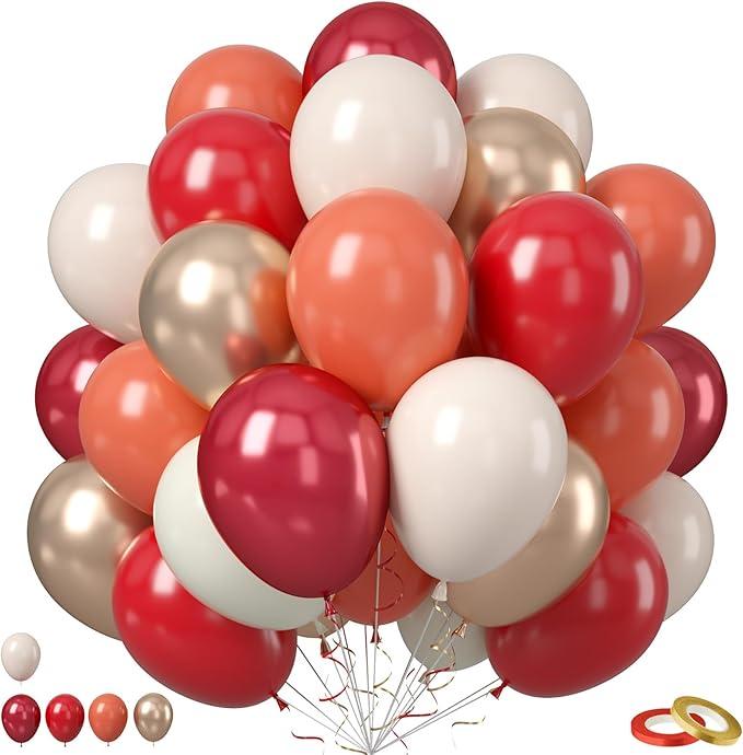 Red White Sand Balloon, 50PCS 12 Inches Ruby Red Retro Latex Beige Balloons Metallic Champagne Gold for Baby Shower Birthday Wedding Engagements Graduation Party Decoration