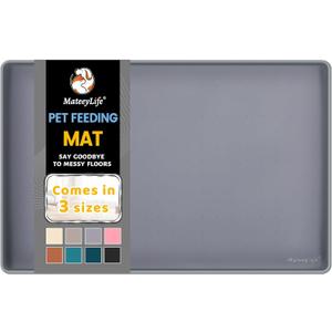 MateeyLife Silicone Cat & Dog Food Mat for Floors Waterproof, Anti-Slip Dog Bowl Mats for Food and Water, Pet Feeding Mats with Lip to Prevent Spills, Pet Placemat for Messy Drinkers to Protect Floors (18''12'', Gray)