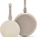 GreenLife 2-Piece Nonstick Frying Pan Set, 8 & 10 Skillets, Non-Toxic Ceramic Cookware, Dishwasher Safe, Stay-Cool Handles, Induction Ready, Fast Heating, Omelet Pan, PFAS Free, Beige Taupe