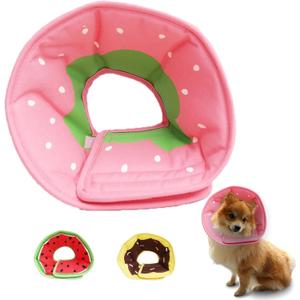 Soft Dog Cone, Lightweight Elizabethan Collar for Dogs, Adjustable Soft Cones for Dogs/Cats to Stop Licking After Surgery, Cute Strawberry Cone of Shame Alternatives for Pets(X-Small) (X-Small (Neck:5.5-7'' Puppy/Kitten))
