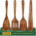 KAQISE 4PCS Wooden Spatulas for Cooking, NonToxic Teak Wood Cooking Utensils  Flat Spatula Turner Slotted Spatula Spurtle Scraper for Frying, HeatResistant Wooden Kitchen Utensils Set for Xmas Gifts
