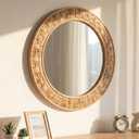 Vercraft 24 Inch Round Rattan Wicker Mirror, Rustic Boho & Farmhouse Style Handmade Woven Frame, Decorative Wall Mirror for Bathroom, Living Room, Bedroom, Entryway, Nursery Decor