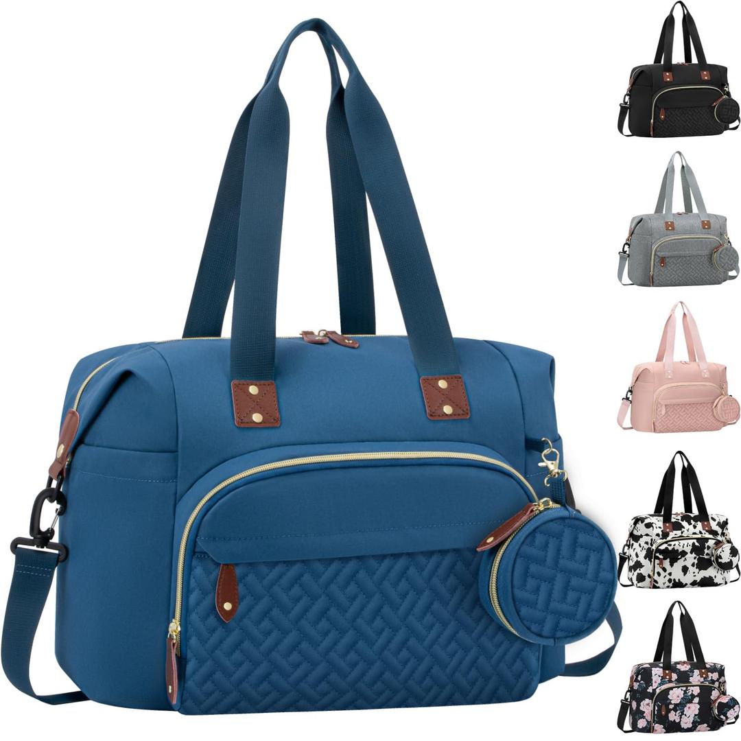 Diaper Bag Tote, Baby Bag Travel Diaper Tote Bag with Pacifier Case, Cute Maternity Hospital Baby Stylish Diaper Tote for Mom Dad Blue (Large)