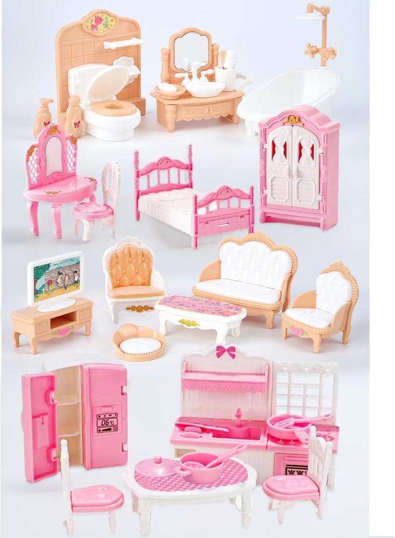 35 Pcs Dollhouse Furniture Accessories Set Mini House Furniture Small Dollhouse Miniature Furniture Play House Accessories 1:12 Tiny Kitchen Bedroom LivingRoom Bathroom Boy Girl Toddler3Y+