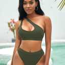 NAFLEAP One Shoulder Cutout Bikini Set for Women High Waisted Bottom Swimsuit Two Piece Bathing Suit (Green, S)