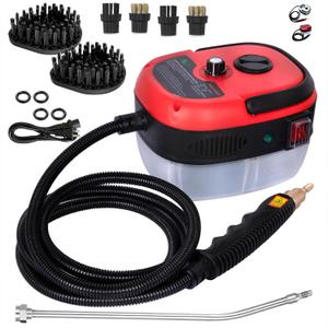 Handheld Steam Cleaner, 2500W Pressurized Steam Cleaner with 3 Brush Heads, Portable Steam Cleaner for Home, Car, Furniture, Kitchen, Bathroom and Wall, Red