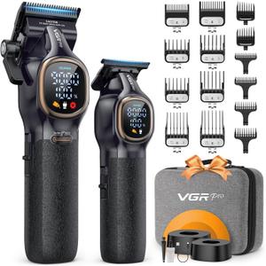 VGRPRO Professional Hair Clippers for Men, Professional Barber Clippers and Trimmer Set, Cordless Hair Clippers for Hair Cutting with Package Case, Powerful 9000 PRM Rechargable Electric (Black)