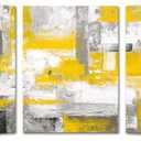 KREATIVE ARTS 3 Pieces Abstract Canvas Poster Prints Contemporary Creative Yellow Grey Picture Wall Art Framed Artwork Ready to Hang Living Room Bedroom Each Panel 12x16 Inches