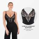 Popilush Lace Shapewear Jumpsuit for Women Built In Shapewear Backless V Neck Flare leggings Spaghetti Straps Wide Leg Romper (Black, M)