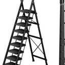 9 Step Folding Ladder,Portable Sturdy Carbon Steel Ladder for Home & Kitchen Use,Heavy - Duty Step Stool with Anti - Slip Pedal and Handrails,Black