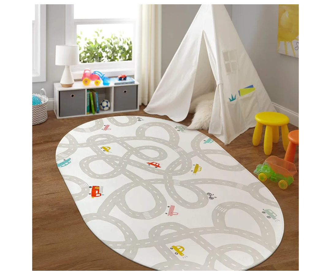 STARUIA Grey Kids Rug for Playroom, 5'x7' Washable Road Rug for Kids Bedroom, Non-Slip Car Rugs for Nursery, Large Traffic Play Mat Utral Soft Baby Carpet for Boys Girls Dorm Toy Room Tent