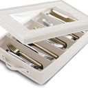 Flatware & Utensil Storage, Durable Silverware Storage Box with Padded Dividers, 5 Compartment Flatware Storage Case, Silverware Case with Handles, Protects and Organizes Cutlery, Cream