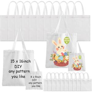 Sublimation Blank Tote Bags, 20Pcs Canvas Tote Bags 16.1 x 15.4 Inch, 9.1 x 8.3 Inch Small Canvas Tote Bag Reusable Grocery Bags Shopping Cloth Bag for Heat Transfer, DIY, Mother's Day Craft, White