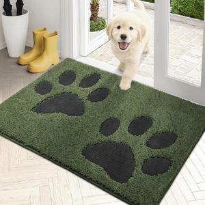PURRUGS Dirt Trapping Door Mat 20" x 31.5", Non-Skid/Slip Machine Washable Microfiber Entryway Rug, Dog Doormat, Super Absorbent Welcome Mat for Muddy Wet Shoes and Paws, Green