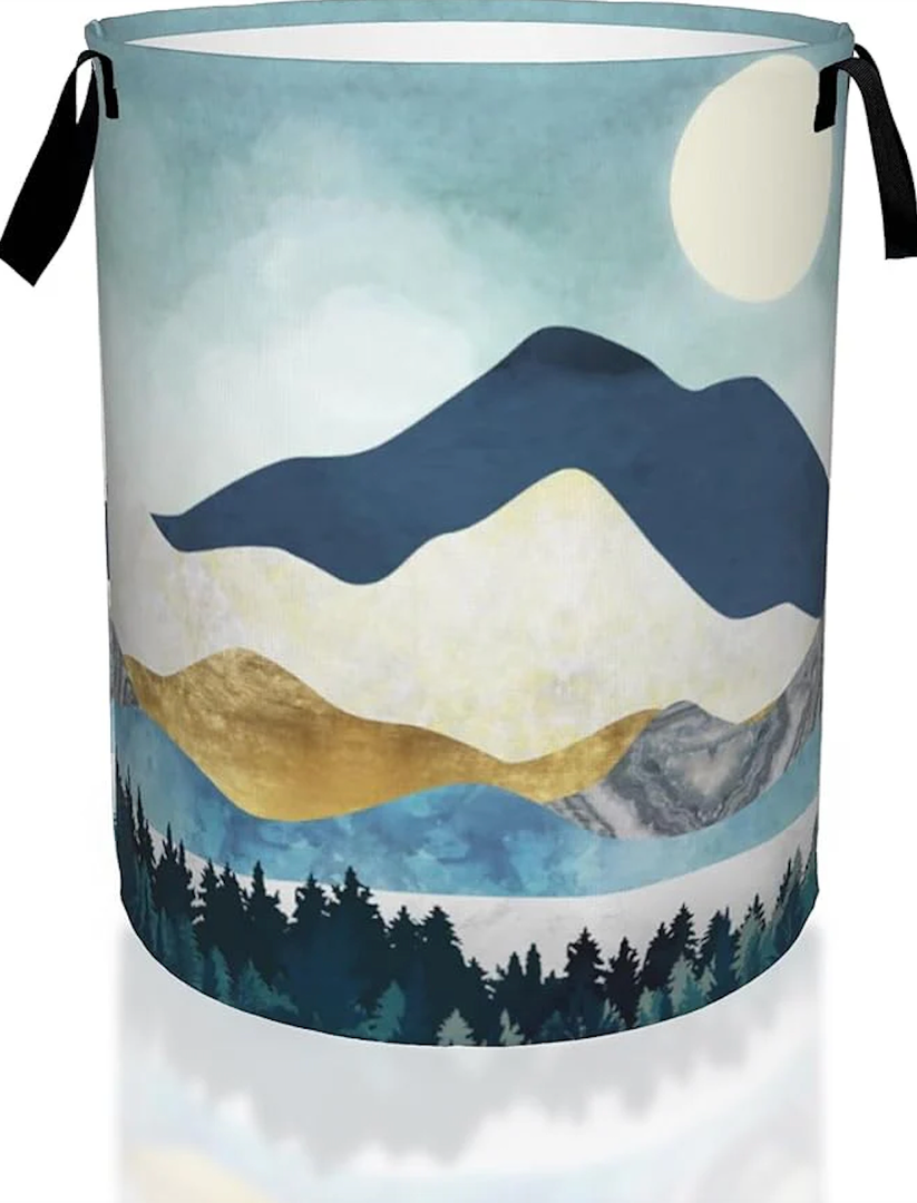 Mountains Moon Nature Scenery Laundry Basket,Waterproof Foldable Laundry Hamper, Dirty Clothes Laundry Basket, Linen Bin Storage Organizer for Toy Collection 16" x 20"