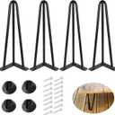 10 Inch Hairpin Table Legs 1/2 Dia 3-Rods Hairpin Feet, DIY Black Coffee Table Legs Heavy Duty Metal Furniture Feet for TV Stand, Bench and Nightstand, Set of 4