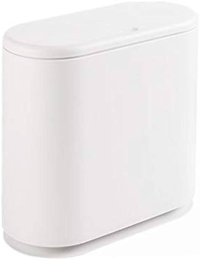 IEEK 12 Liter Rectangular Plastic Trash Can with Press Top Lid,White Modern Wastebasket Thin Trash Cans,3.2 Gallon Garbage Container Bin for Bathroom,Bedroom,Kitchen,Office and Powder Room