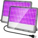 300W LED Black Light: 110V Plug-in UV Flood Light for Neon Glow Party, Halloween, Christmas Decor and Art Displays, IP65 Waterproof Blacklight for Outdoor or Indoor Use, 2 Pack