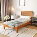 PayLessHere Wood Platform Bed Frame Twin Size Solid Wood Bed Frame with Headboard Wood Slats Support No Box Spring Needed Easy Assembly,Brown