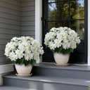Artificial Hydrangea Flower Topiary Trees - 2 Sets Faux Silk Flower Potted Plant, UV Resistant Fake Outdoor Hydrangea Bush for Front Door, Farmhouse,Garden, Porch Decor (White)