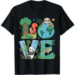 Love Earth Day Planet 2025 Anniversary Environmental Animals T-Shirt (Black, L)