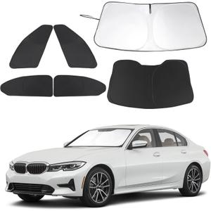 6PCS Windshield Sun Shade Custom Fit for 2019-2024 2025 BMW 3 Series Accessories Foldable Sunshade Side Rear Window Shade Cover Full Set Privacy Protection Keeps Car Cool