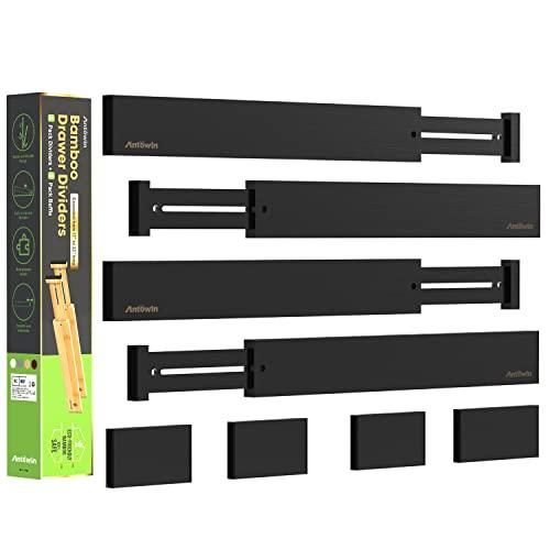ANTOWIN Bamboo Drawer Dividers Organizers, Drawer Separators Splitter,17-22 inches Long Adjustable Spring-loaded Organizer for Large Utensil, Clothes, Tools Drawers (Black)