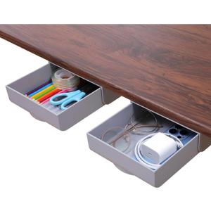 2 Pack Under Desk Drawer Self-Adhesive Desktop Storage Organizer, Hidden Attachable Slide Out Desk Drawer, Under Table Tray for Pencil Pen Stationery Office Organization, Gray