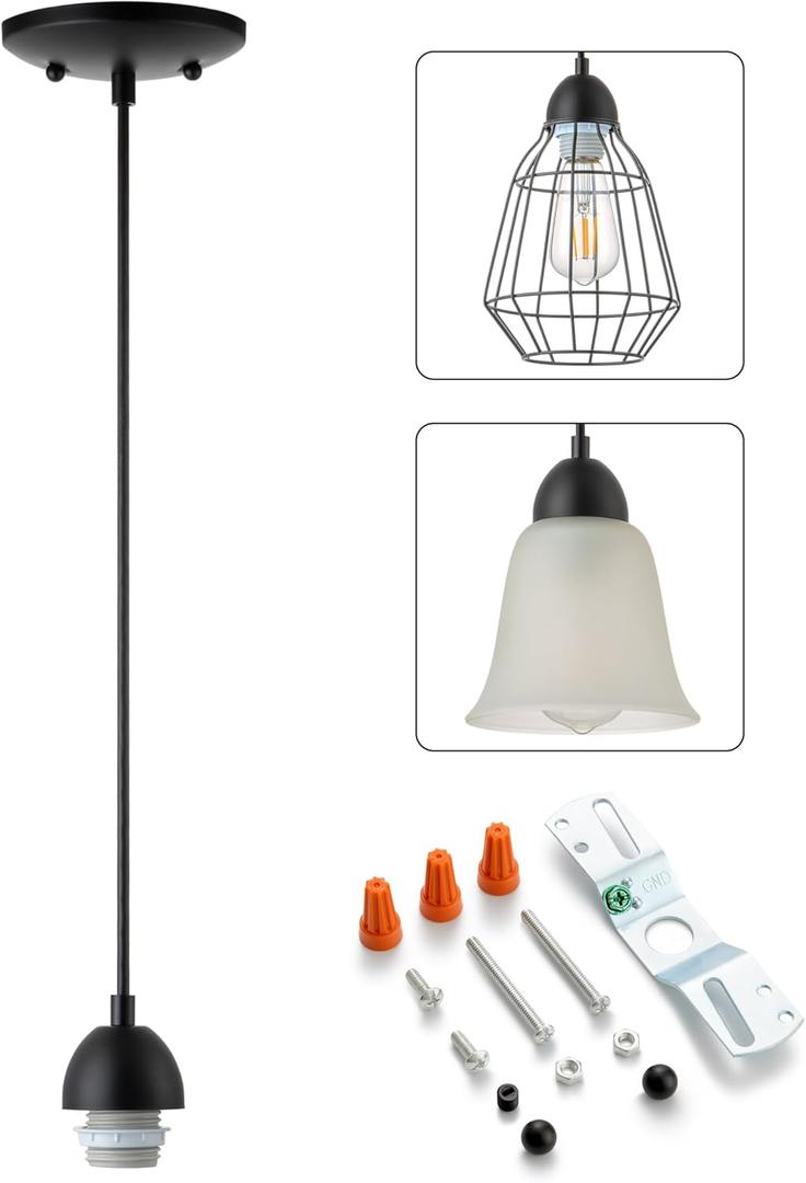 Black Pendant Light Fixtures Kit, Mini Single Kitchen Island Lights, DIY Make Modern & Farmhouse & Industrial Pendant Lights for Yourself, Adjustable Height Shade and Bulb Not Included