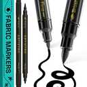 ARTISTRO 2 Black Dual-Tip Fabric Markers - Fabric Decorating Kit - Permanent for Clothes - No Bleed Pens for T-Shirts, Bags, Textile, Canvas, and More (Brush Tip and Fine Tip)