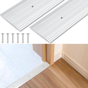 Tandefio 2 Pcs 5" x 1/4" x 72" Aluminum Door Saddle Threshold Commercial Flat-Profile Fluted for Interior Exterior Doorway Floor Seal Strip Accessibility Free Fire Weatherproof (Silver)
