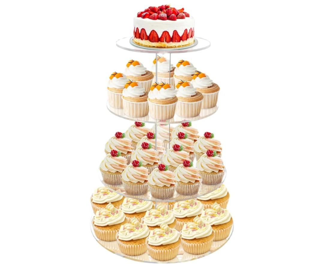 Cupcake Stand, 4 Tier Cupcake Stand for 50 Cupcakes, Round Tiered Cupcake Tower, Clear Acrylic Cupcake Holder, Dessert Stands for Party, Wedding, Birthday, Baby Shower, Halloween