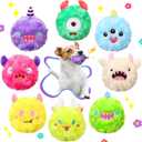 HyDren 8 Pack Soft Squeaky Dog Ball Toys 2 In1 Fuzzy 4" Dog Balls with Squeakers Plush Funny Puppy Ball Bulk Small Dog Valentine Toys Monster Dog Chewers for Small Medium Puppy Dog Pet (Cute)