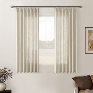 TWODRAPES Linen Pinch Pleated Linen Curtains 2 Panels for Living Room Bedroom Memory Training Shaped Semi Sheer Pleat Drapes with Hooks Rings Light Filtering Window Curtain 40x45