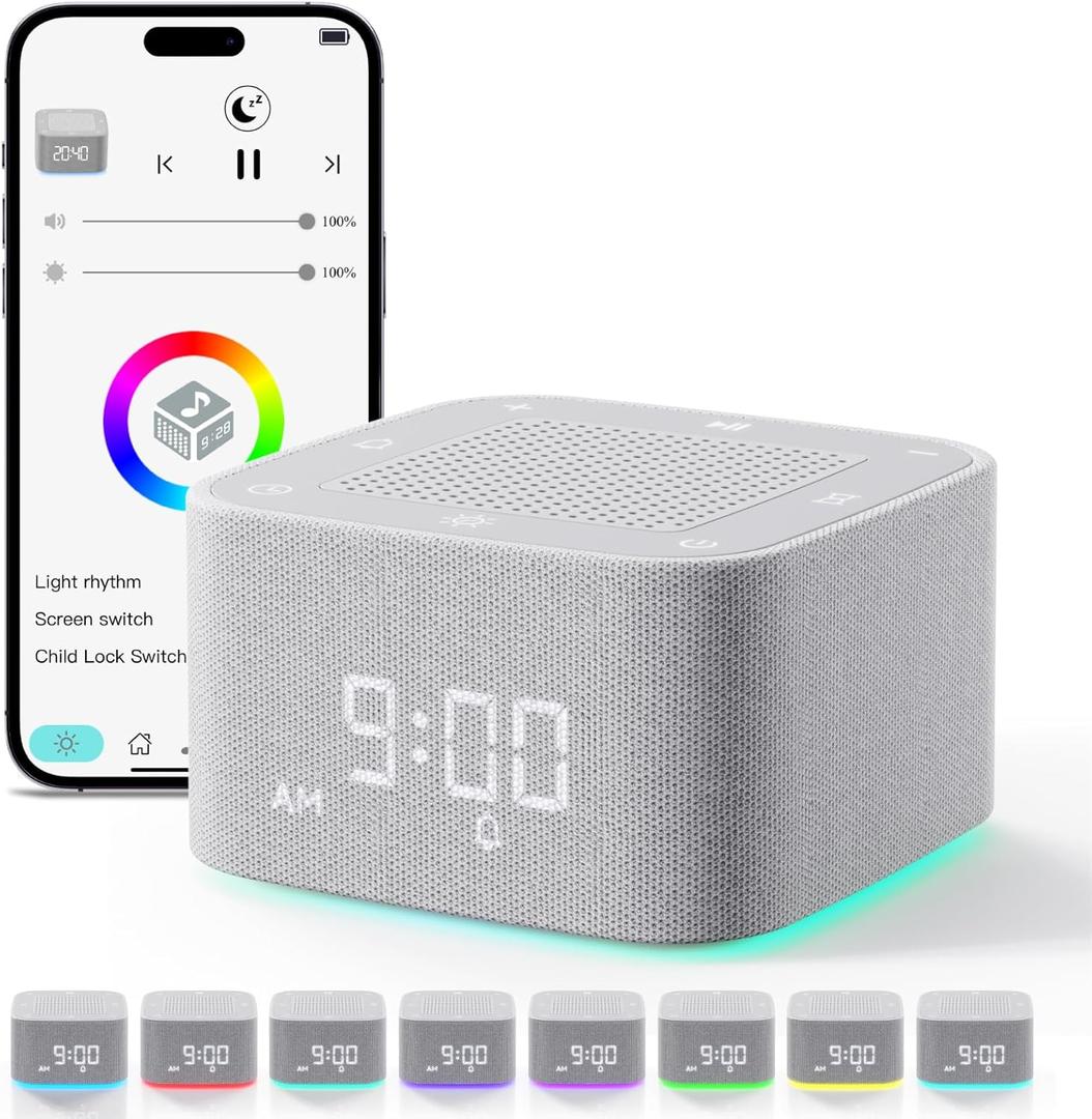 Sound Machine Alarm Clock, 32 Soothing Sounds, Night Lights Bluetooth Speaker, App Control White Noise Machine with Dimmable Clock, Noise Machine for Baby, Kids, Teens, Adult, Best Birthday Gift Ideas