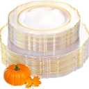 WDF 100pcs Clear Disposable Plastic Plates With Gold Trim - Baroque Clear Gold for Parties or Wedding or Thanksgiving - including 50PCS Dinner Plates 10.25inch and 50PCS Salad Plates 7.5inch
