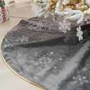 Velvet Christmas Tree Skirt 48 Inch with Gold Snowflake Rhinestone Embellishments, Luxury Fur Plush Tree Skirt Holiday Decor for Xmas, Vintage Festive Style (Gray)