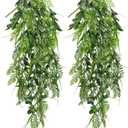 Hollyone 2pcs Artificial Hanging Plant 36" Faux Ferns Artificial Plastic Greenery Ivy Leaves Fake Vines for Wall Farmhouse Living Room Kitchen Shelf Garden Home Patio Indoor Outdoor Decor