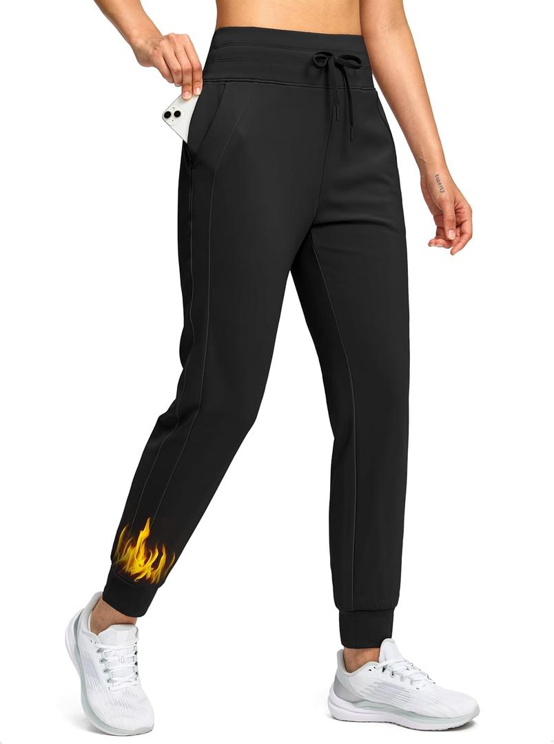 Soothfeel Women's Fleece Lined Joggers Water Resistant High Waisted Sweatpants Winter Warm Thermal Running Hiking Pant Pocket (Medium, Black)