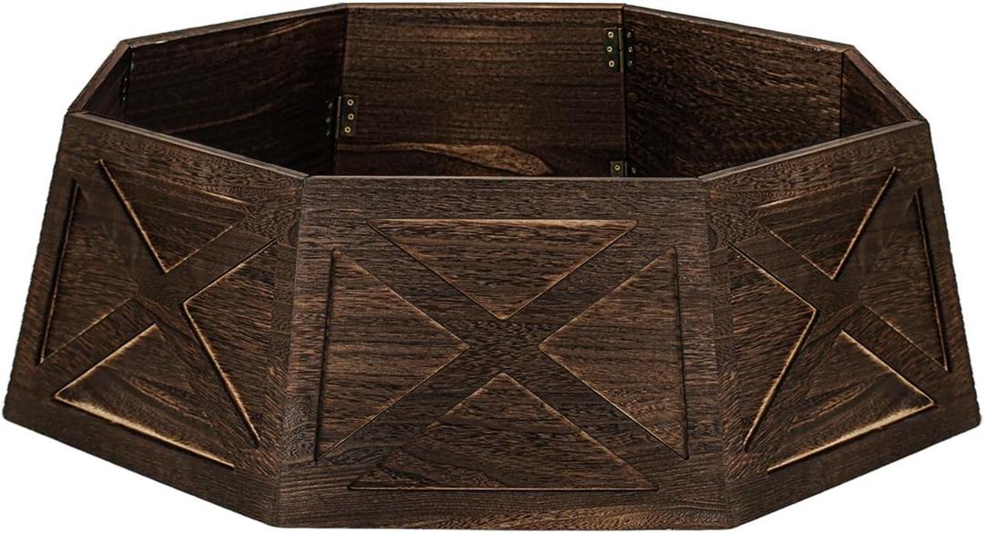 [2025 New] Natural Wood Christmas Tree Collar Stand for Real Trees up to 7.5ft, Durable Tree Base Cover with Easy Installation, Home Holiday Christmas Decoration (Dark Brown, D-30 Inch)