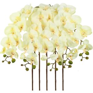 IPOPU 40.16" Champagne Orchid Artificial Flowers 5PCS Look Real Faux Orchids Long Stem Fake Orchid Stems Phalaenopsis for Tall Vase for Bridal Shower Home Party Wedding Decoration (Champagne)