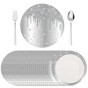 Dispowreath 120 Pieces Silver Paper Placemats 13 Inch Glitter Diamonds Round Disposable Table Mats Decorative Paper Mats for Dining Wedding Birthday Silver Glitter Banquet Party Pack Of 2