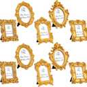 Maitys 10 Pcs Mini Picture Vintage Frames with Stands Tiny Antique Photo Baroque Ornate Resin Oval Frame Table Top Display Home Wedding Decor (Gold)