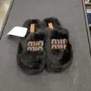 PXPUIQ Cozy Faux Fur Slippers with Stylish Letter Embroidery Non-Slip Rubber Sole Soft Indoor Slippers for Home 40