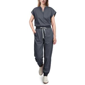 Scrubs for Women Set - with Sleeveless Stand-Up Collar Scrub Top & Jogger Scrub Pants, 8-Pocket Design (Medium, Charcoal Gray)