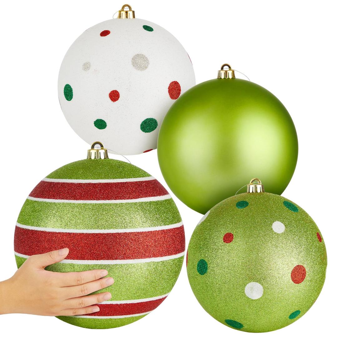 4 Pcs 8'' Extra Large Christmas Ball Ornaments Giant Oversized Plastic Xmas Ball Big Hanging Christmas Tree Ornaments for Xmas Tree Holiday Party Outdoor Decor(Red Green)