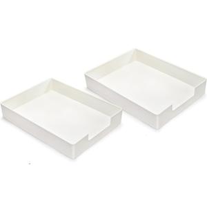 2 Pack Letter Tray, Plastic Stackable A4 Paper Trays, Rectangular Desk Drawer Organizer, File Holder for Desktop, Office Supplies Storage, White